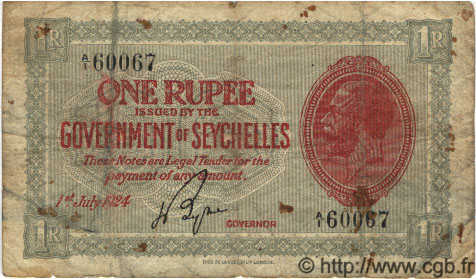 1 Rupee SEYCHELLEN  1924 P.02c SGE