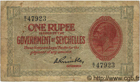 1 Rupee SEYCHELLES  1936 P.02f q.MB