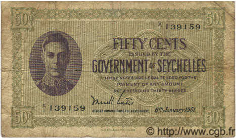 50 Cents SEYCHELLES  1951 P.06c VG