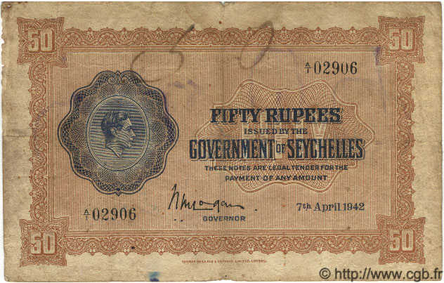 50 Rupees SEYCHELLEN  1942 P.10 SGE