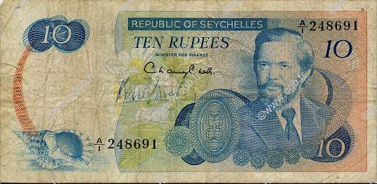 10 Rupees SEYCHELLES  1976 P.19a RC+