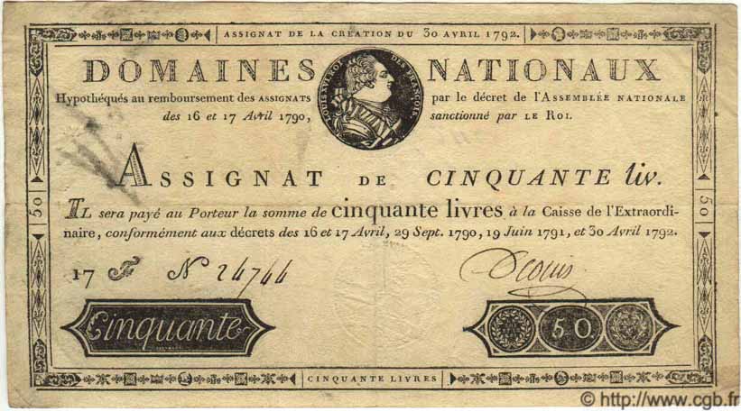 50 Livres FRANCE  1792 Laf.153 TTB