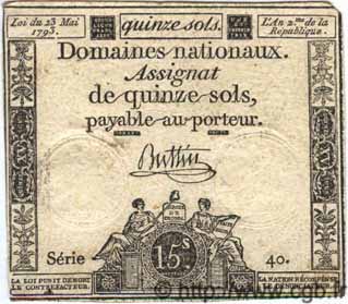 15 Sols FRANCE  1793 Laf.166b TTB