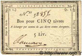 5 Livres FRANCE régionalisme et divers Lyon 1793 Laf.253 SUP