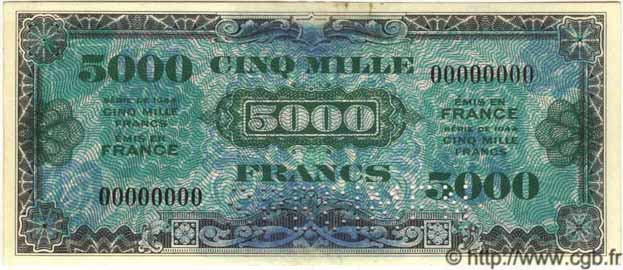5000 Francs DRAPEAU Spécimen FRANCE  1944 VF.23.00Sp TTB+ à SUP