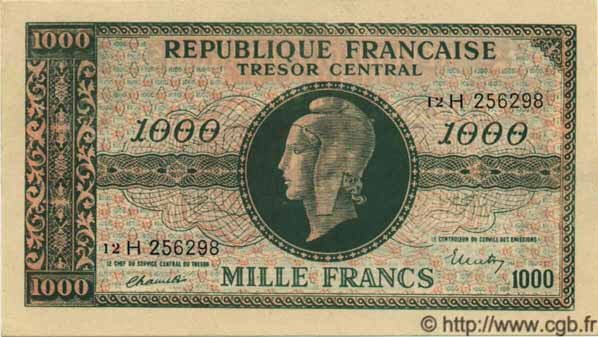 1000 Francs MARIANNE chiffres maigres Faux FRANCE  1945 VF.13.03 pr.NEUF