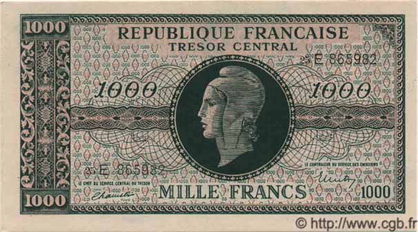 1000 Francs MARIANNE chiffres maigres Faux FRANCE  1945 VF.13.02 NEUF