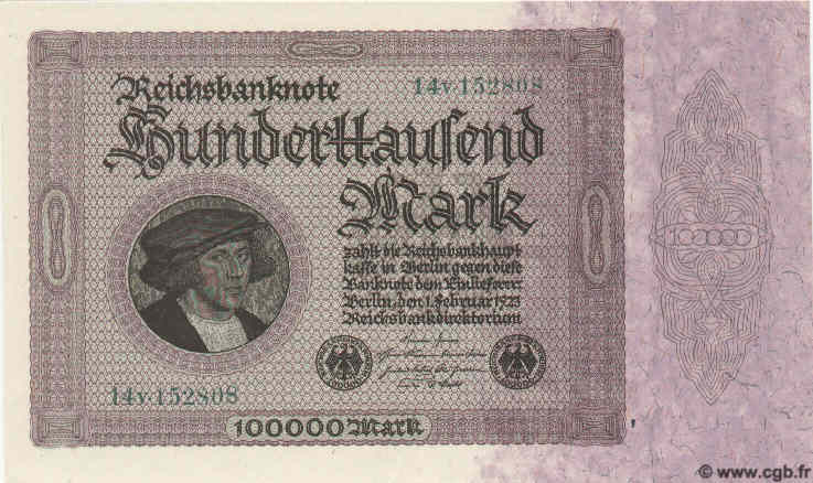 100000 Mark GERMANY  1923 P.083a UNC