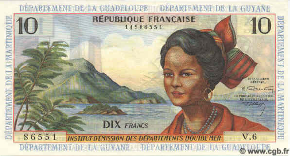 10 Francs FRENCH ANTILLES  1964 P.08 FDC