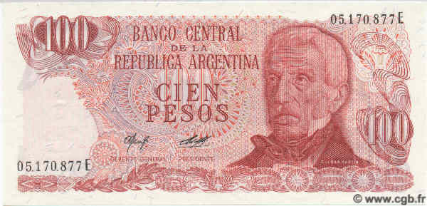100 Pesos ARGENTINA  1976 P.297 UNC