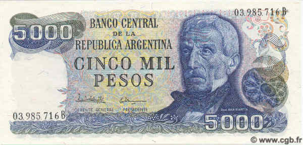 5000 Pesos ARGENTINIEN  1983 P.305b ST