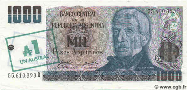 1 Austral sur 1000 Pesos Argentinos ARGENTINA  1985 P.320 UNC