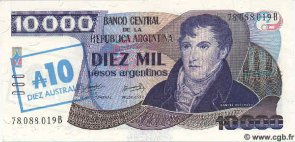 10 Australes sur 10000 Pesos Argentinos ARGENTINIEN  1985 P.322b ST