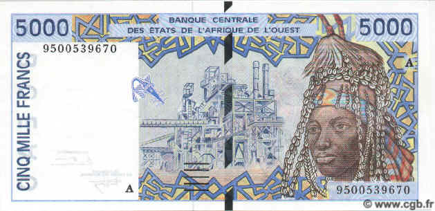 5000 Francs WEST AFRICAN STATES  1995 P.113Ad UNC