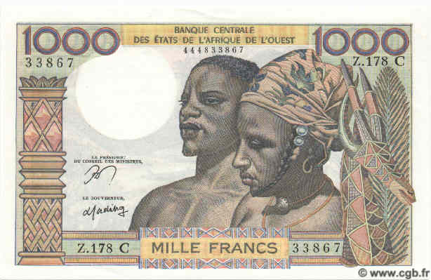1000 Francs STATI AMERICANI AFRICANI  1961 P.303Cn FDC