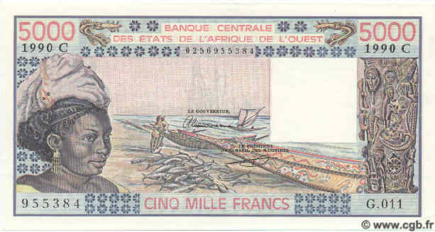 5000 Francs STATI AMERICANI AFRICANI  1990 P.308Cn FDC
