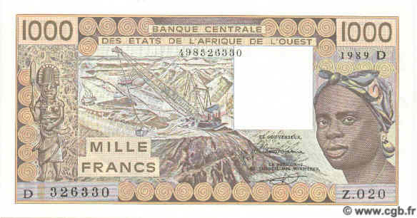 1000 Francs WEST AFRICAN STATES  1989 P.406Di UNC