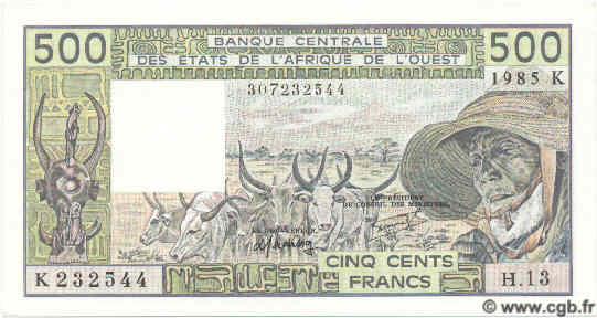 500 Francs ESTADOS DEL OESTE AFRICANO  1985 P.706Kh FDC