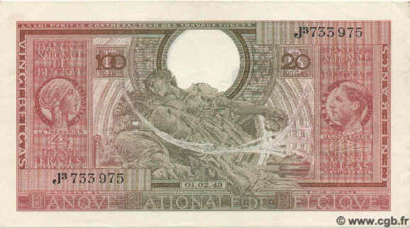 100 Francs - 20 Belgas BÉLGICA  1943 P.123 EBC