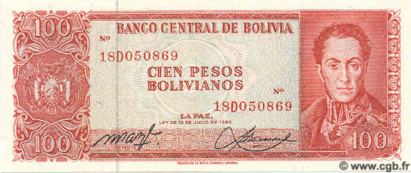 100 Pesos Bolivianos BOLIVIA  1983 P.164b FDC