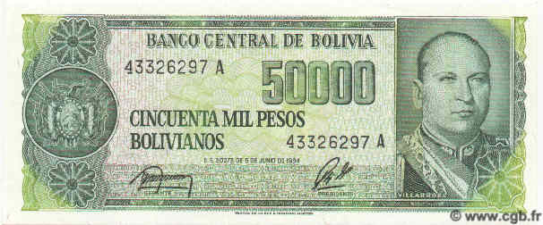 50000 Pesos Bolivianos BOLIVIEN  1984 P.170 ST