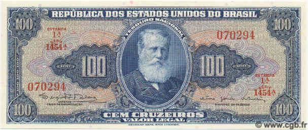 100 Cruzeiros BRAZIL  1964 P.170c UNC