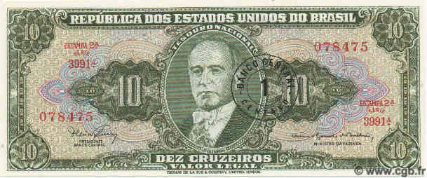 1 Centavo sur 10 Cruzeiros BRASILIEN  1967 P.183b ST