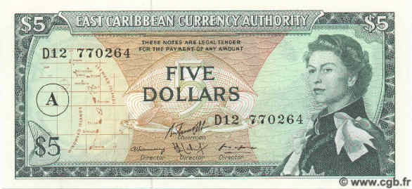 5 Dollars CARIBBEAN   1965 P.14i UNC