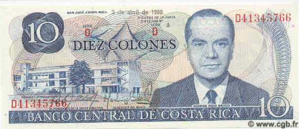 10 Colones COSTA RICA  1986 P.237b ST