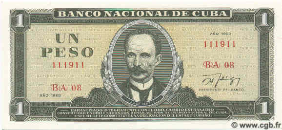1 Peso CUBA  1988 P.102d UNC