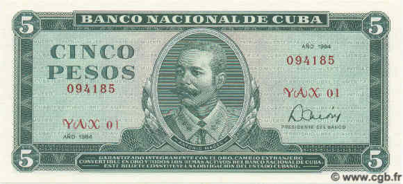 5 Pesos CUBA  1984 P.103c UNC