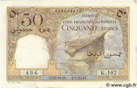 50 Francs DJIBOUTI  1952 P.25 SPL