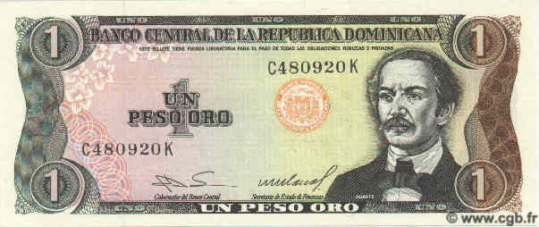 1 Peso Oro DOMINICAN REPUBLIC  1984 P.126 UNC