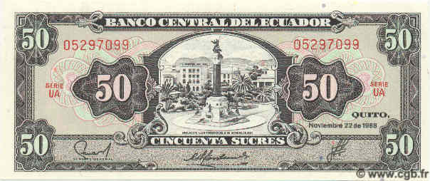 50 Sucres ECUADOR  1988 P.122 UNC