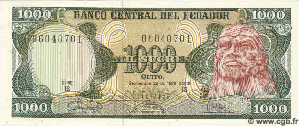 1000 Sucres ECUADOR  1988 P.125a FDC