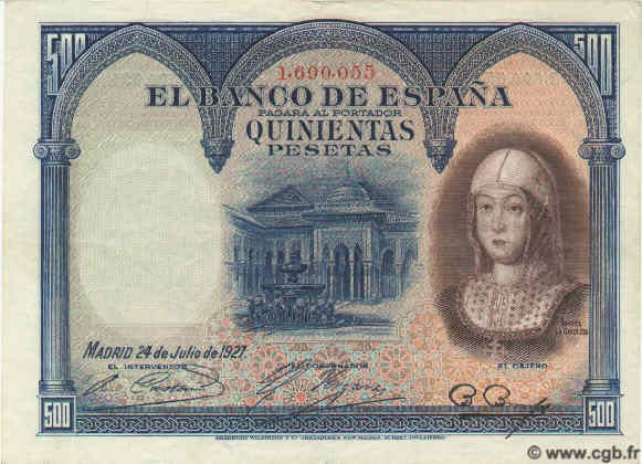 500 Pesetas SPAIN  1927 P.073c XF