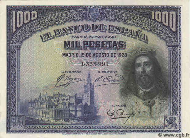 1000 Pesetas SPAGNA  1928 P.078a AU