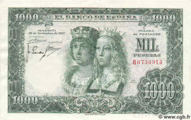 1000 Pesetas SPANIEN  1957 P.149a fST
