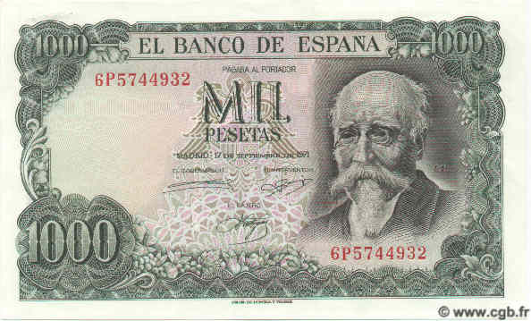 1000 Pesetas SPAIN  1971 P.154 AU