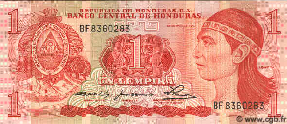 1 Lempira HONDURAS  1980 P.068 UNC