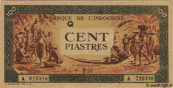 100 Piastres orange, cadre noir FRENCH INDOCHINA  1945 P.073 UNC-