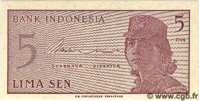 5 Sen INDONESIEN  1964 P.091 ST
