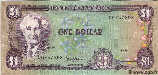 1 Dollar JAMAICA  1989 P.68Ac UNC