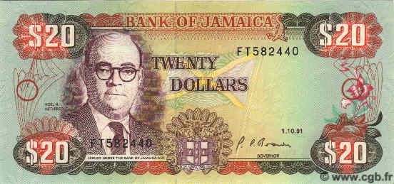 20 Dollars GIAMAICA  1991 P.72d FDC