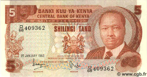 5 Shillings KENYA  1982 P.19 UNC