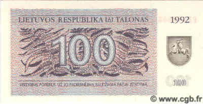 100 Talonu LITUANIA  1992 P.42 FDC