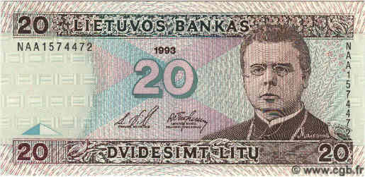 20 Litu LITUANIA  1993 P.57 FDC