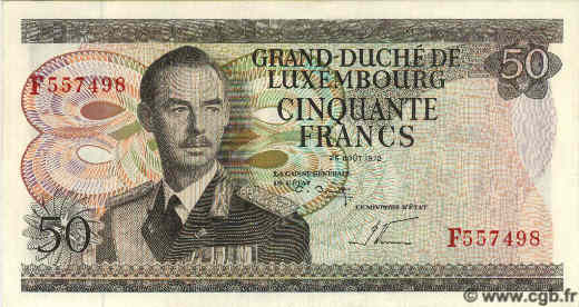 50 Francs LUSSEMBURGO  1972 P.55b FDC
