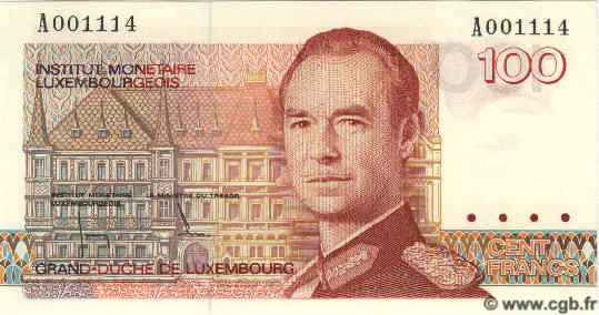100 Francs LUXEMBURGO  1986 P.58a SC+