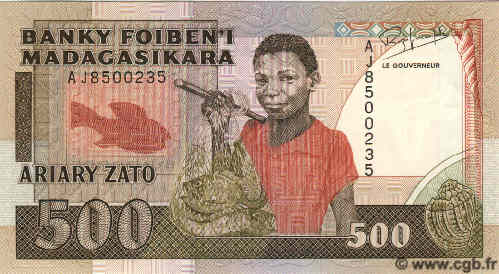 500 Francs - 100 Ariary MADAGASCAR  1993 P.071 UNC